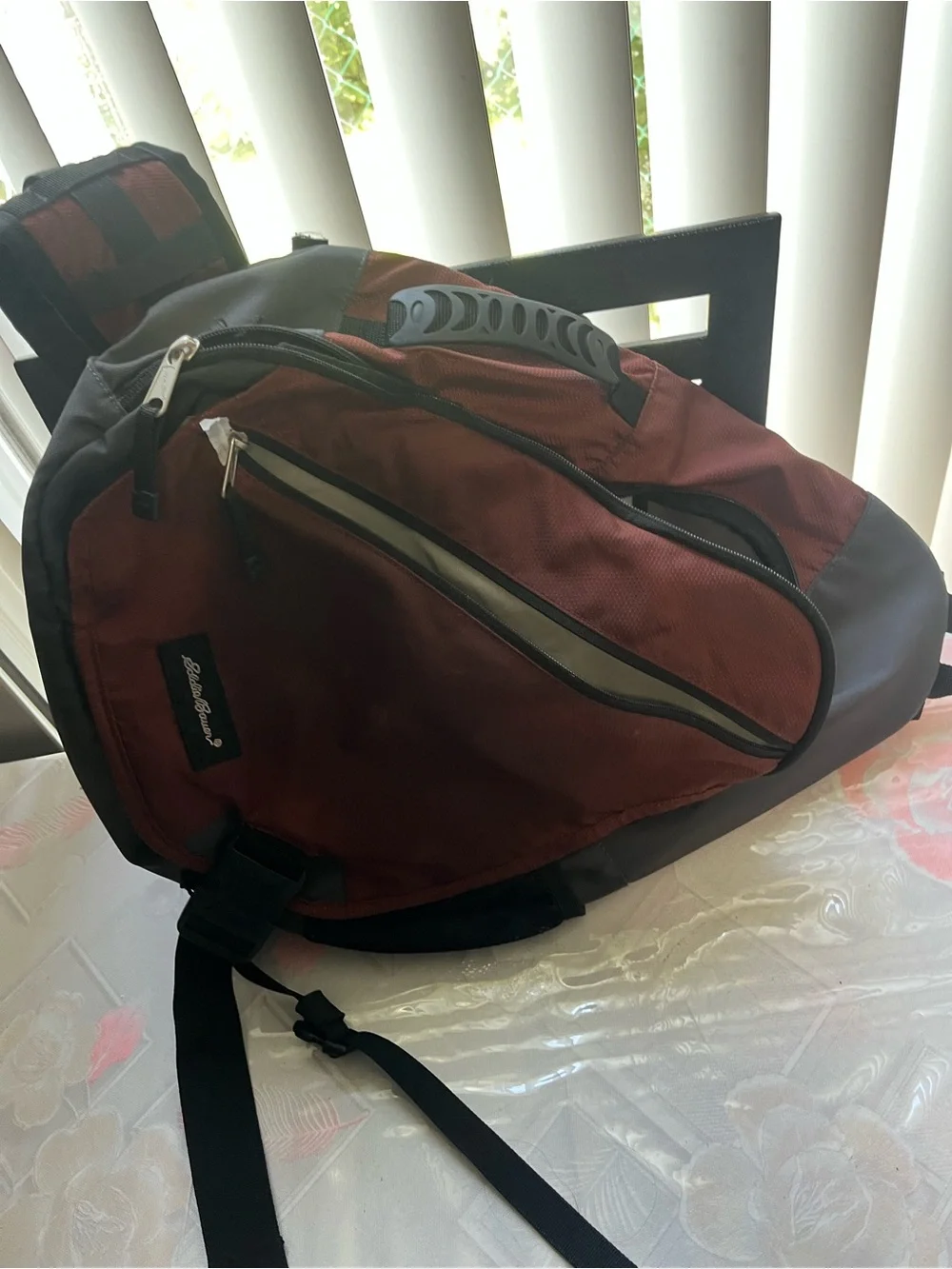 Eddie Bauer Burgundy and Black Sling Backpack